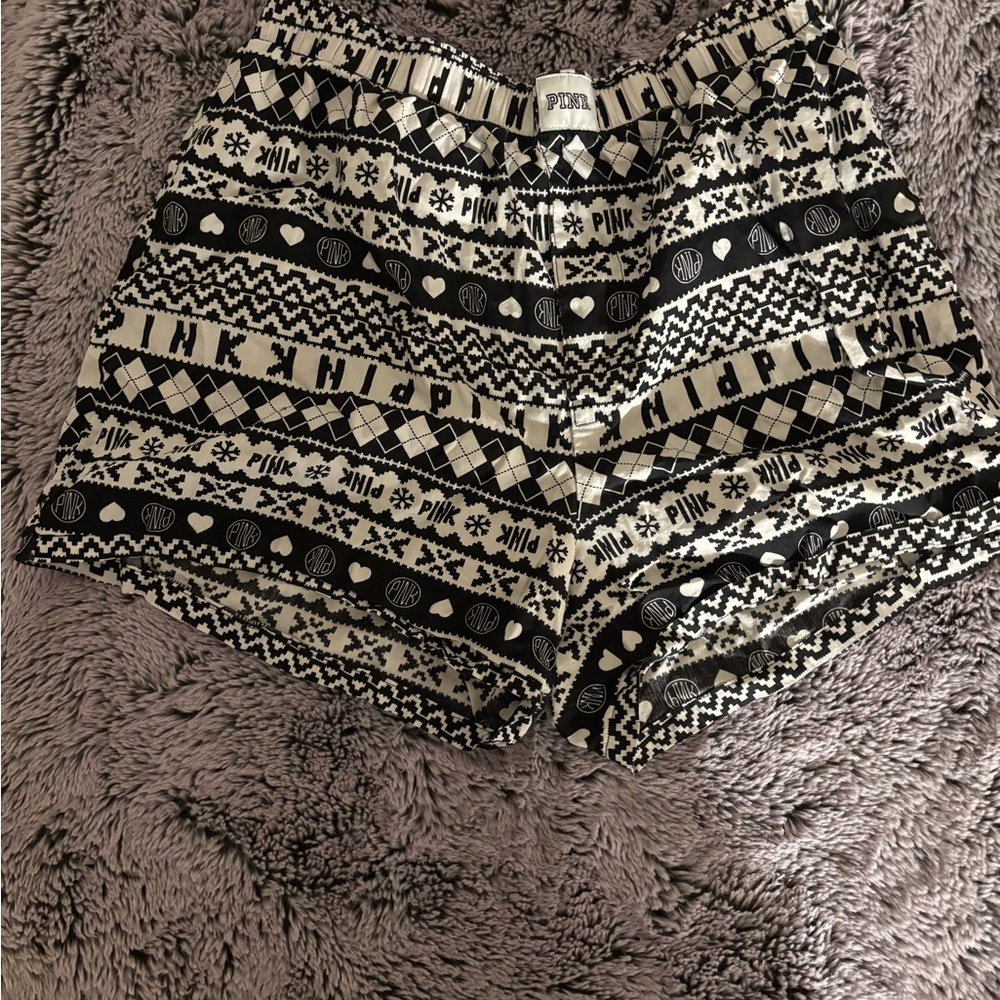 PINK Victoria's Secret Black and White Patterned PJ Shorts